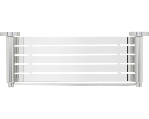 Radiator de baie de culoare argintie cu lamele orizontale pentru distribuția căldurii.