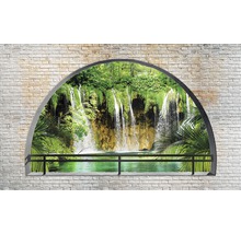 Fototapet cu motiv de cascadă în spatele zidăriei