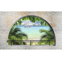 Imagine de perete cu vedere la nave cu pânze și palmieri pe litoral