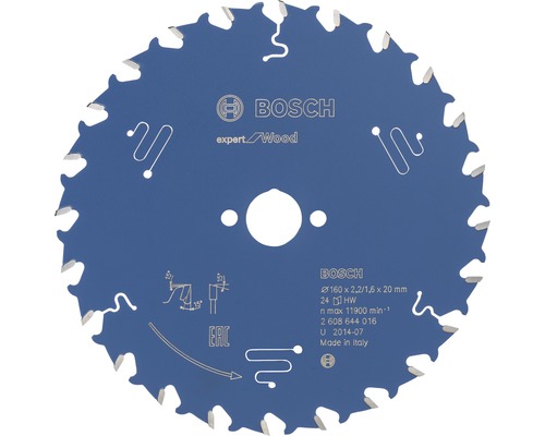 Disc fierăstrău circular Bosch Zubehör Expert for Wood Ø160x2,2x20 mm 24 dinți Pânză de ferăstrău circular Bosch Expert Wood cu diametrul de 160 milimetri