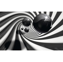 Reprezentare abstractă a unui tunel cu dungi și bile