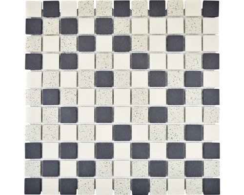 Mozaic piscină ceramic CU QR210 crem-negru 30,25x33 cm