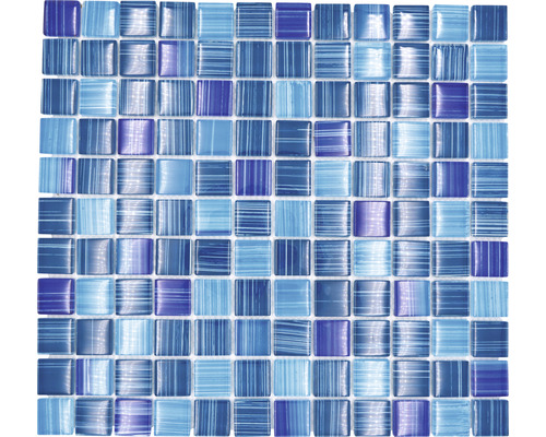 Mozaic piscină sticlă XCM 8285 albastru/alb 30,2x32,7 cm