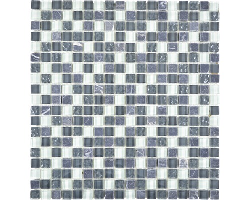 Mozaic sticlă-piatră naturală XCM M810 gri/negru 30,5x32,2 cm