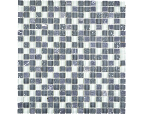 Mozaic sticlă-piatră naturală XCM M810 gri/negru 30,5x32,2 cm Placă de mozaic pătrată din sticlă și piatră naturală