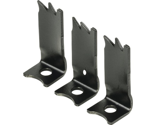 Trei colțare metalice cu zimți și găuri de fixare