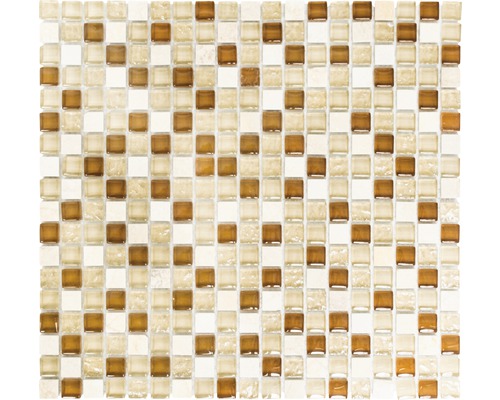 Mozaic sticlă-piatră naturală XCM M820 mix bej 30,5x32,2 cm Placă mozaic cu elemente de sticlă și marmură
