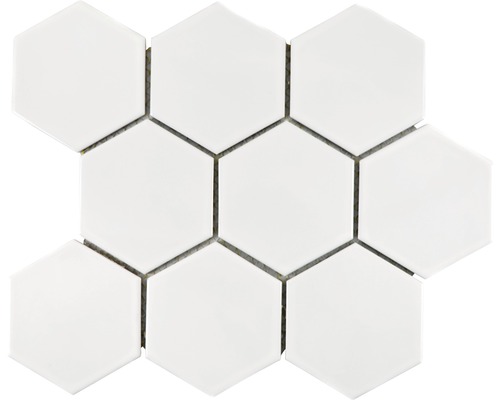 Mozaic piscină ceramic HX 100 alb lucios 25,6x29,55 cm Covor din plăci hexagonale albe