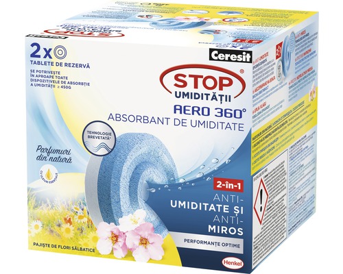 Rezervă dezumidificator Ceresit Aero 360°, pajiște de flori sălbatice, 2 tablete Ceresit Stop tablete de rezervă absorbant de umiditate Aero 360, pachet cu două bucăți