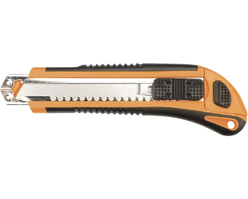 Cutter plastic Topex 18mm, șină metalică, incl. 3 lame de tăiat, cu autoblocare Cutter cu șină metalică și lamă detașabilă