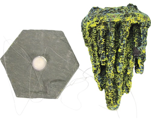 Decor acvariu cu placă de ardezie și peșteră