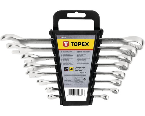 Set chei combinate fixă-inelară Topex 6-19 mm, 8 piese, crom-vanadiu
