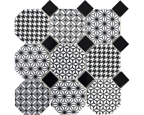Mozaic piscină ceramic Octa MISTO alb-negru 30x30 cm Covor mozaic cu modele și forme diferite