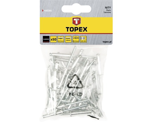 Pop-nituri Topex Ø3,2x8 mm aluminiu/oțel, pachet 50 bucăți