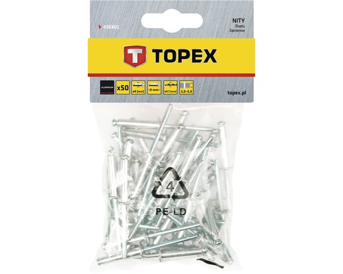 Pop-nituri Topex Ø4x8 mm aluminiu/oțel, pachet 50 bucăți