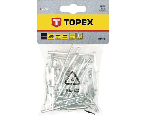 Pop-nituri Topex Ø4x13 mm aluminiu/oțel, pachet 50 bucăți