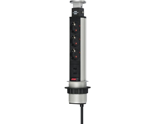 Multipriză electrică Brennenstuhl 5 posturi, 3xCP contact de protecție & 2xUSB Element priză cu trei prize și porturi USB