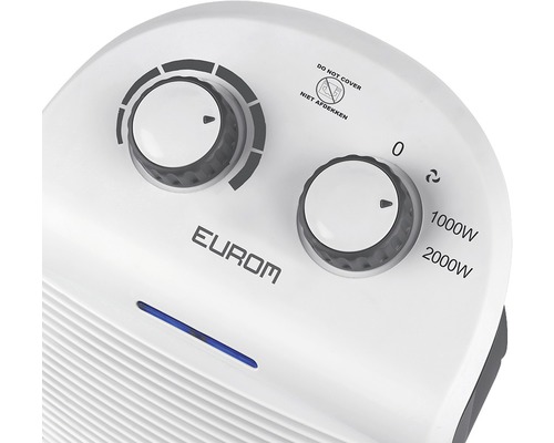 Prim-plan al unui radiator Eurom cu butoane rotative pentru reglarea temperaturii