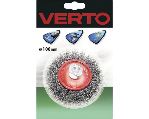 Perie de sârmă VERTO cu diametrul de 100 milimetri în ambalaj