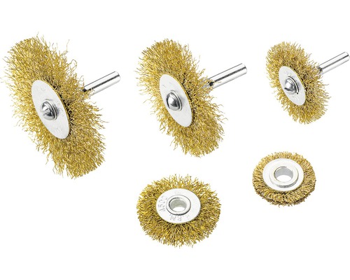 Set perii sârmă rotunde Verto Ø25-75 mm, 5 piese, sârmă fină placată cu alamă Mai multe perii de sârmă pentru mașini de găurit