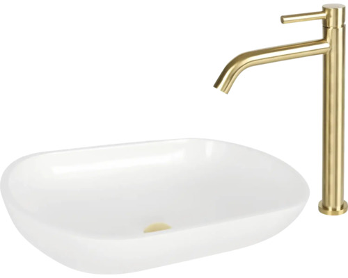 Lavabo ceramică cu montare pe blat cu baterie lavoar auriu