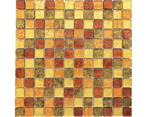 Mozaic sticlă XCM 8AL19 auriu-portocaliu-bronz 30x30 cm Placă de mozaic pătrată pentru perete și podea