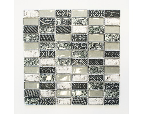 Mozaic sticlă XCM CRS2 mix retro argintiu 30x30 cm Placă de mozaic din sticlă și piatră pentru perete și podea