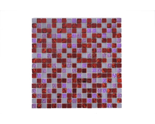 Mozaic sticlă XCM M730 mix roșu-gri-lila 30x30 cm Placă de mozaic cu bucăți pătrate în diferite culori