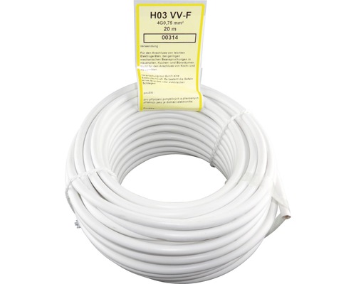 Cablu alb H03 VV-F cu 4 fire și secțiune de 0,75 mm², lungime 20 de metri