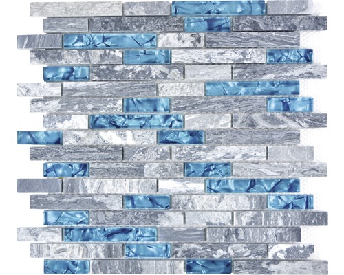 Mozaic piatră naturală XCM MV688 mix gri-albastru 30x29 cm Placă de mozaic cu elemente din piatră și sticlă