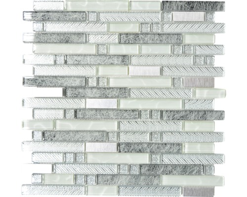 Mozaic sticlă XCM MV698 mix gri-argintiu 29,8x30 cm Placă de mozaic cu aspect de sticlă și piatră