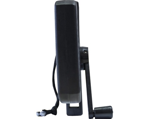 Generator negru cu manivelă, în profil