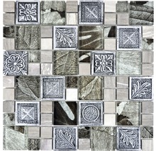 Mozaic sticlă XCM Niko80 argintiu cu ornament 30x30 cm