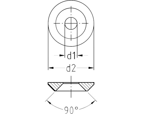 Desen tehnic al unei șaibe conice cu dimensiuni
