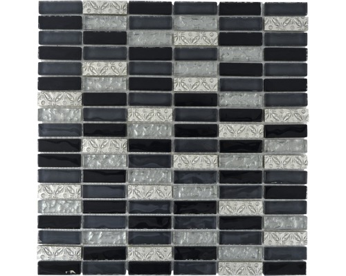 Mozaic sticlă XCM SM108 gri-negru 29,8x30,4 cm Placă de mozaic cu mozaic de sticlă în formă dreptunghiulară