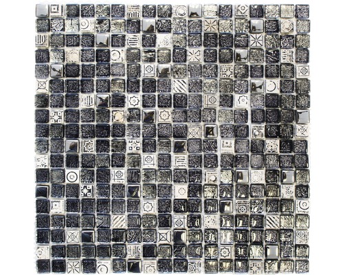 Mozaic sticlă XCM ZEUS crom-negru 30x30 cm Placă de mozaic din sticlă cu model