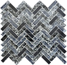 Mozaic sticlă-piatră naturală XIC HB1528 Fishbone negru 26,3x29,3 cm