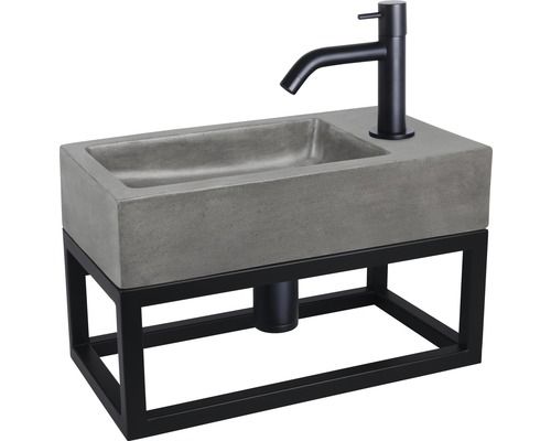 Chiuvetă cu bazin de beton și cadru metalic negru