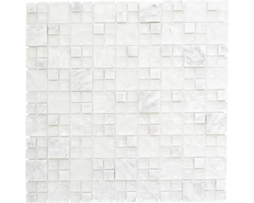 Mozaic sticlă-piatră naturală XIC K1411 alb 30,5x30,5 cm