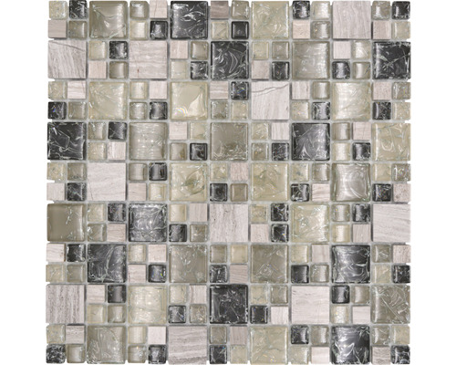 Mozaic sticlă-piatră naturală XIC K1452 gri-verde 30,5x30,5 cm Placă de mozaic cu elemente de sticlă și piatră