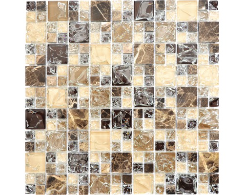 Mozaic sticlă-piatră naturală XIC K1455 mix maro 30,5x30,5 cm Placă de mozaic pătrată din sticlă și piatră pentru perete și podea