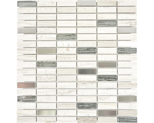 Mozaic piatră naturală XNM SM67 mix gri-alb 29,8x30,4 cm Mozaic din piatră naturală, sticlă și metal