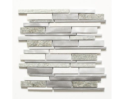 Mozaic piatră naturală-aluminiu XSA 535 argintiu 30x31 cm