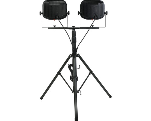 Reflector dublu cu LED pe trepied pentru utilizare pe șantiere.