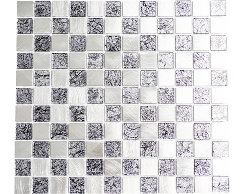 Mozaic sticlă-aluminiu XAM A451 negru/argintiu lucios 32,7x30,2 cm