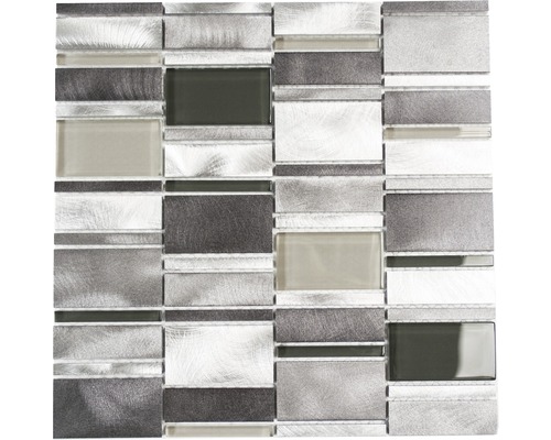 Mozaic sticlă-aluminiu XAM A801 argintiu lucios 30,1x30,1 cm Placă de mozaic din sticlă și metal