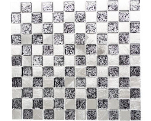 Mozaic sticlă-aluminiu XAM A851, argintiu-negru lucios 32,7x30,2 cm