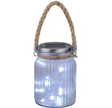 Lanternă solară cu design de borcan și mâner din sfoară