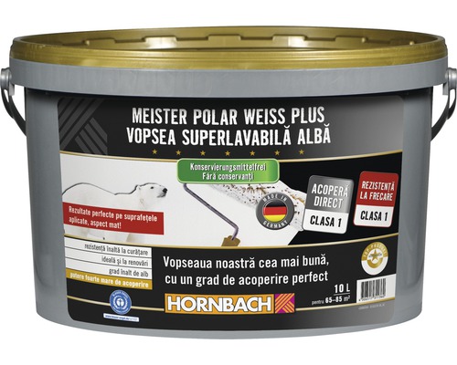 Vopsea lavabilă Meister Polar Weiss Plus fără conservanți 10 l