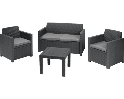 Set mobilier grădină/terasă Allibert Alabama 4 piese 4 locuri gri grafit Set mobilier de grădină cu canapea, două fotolii și o masă